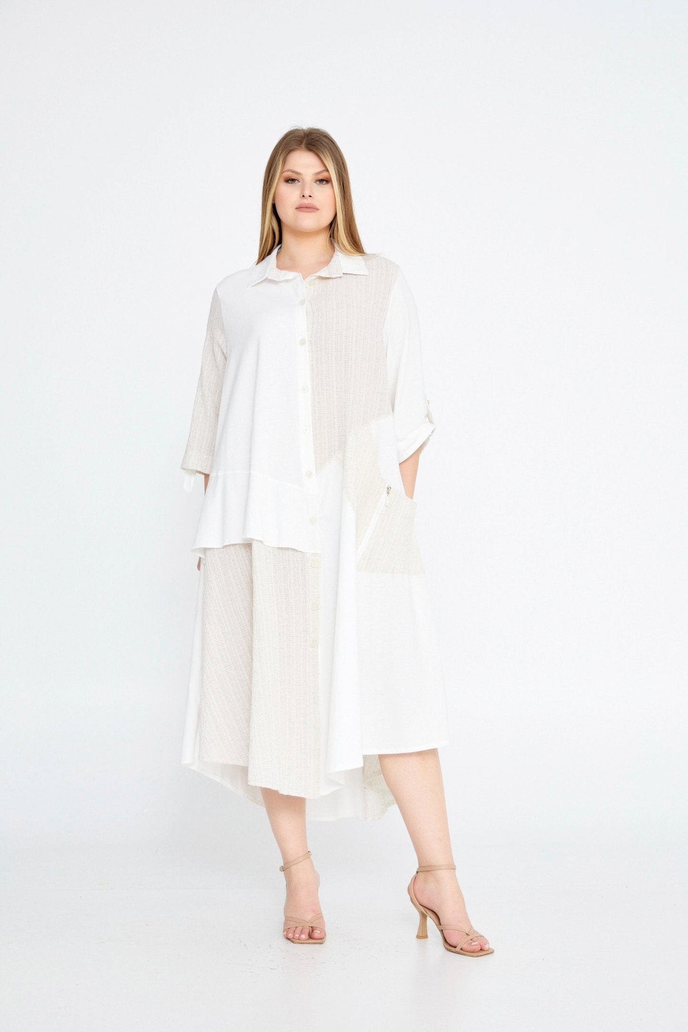 D4022 White Asymmetric Shirt Dress - La Elegant