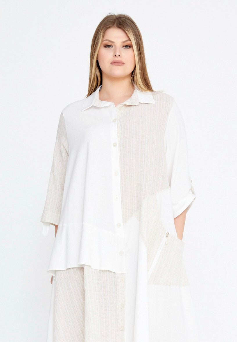 D4022 White Asymmetric Shirt Dress - La Elegant