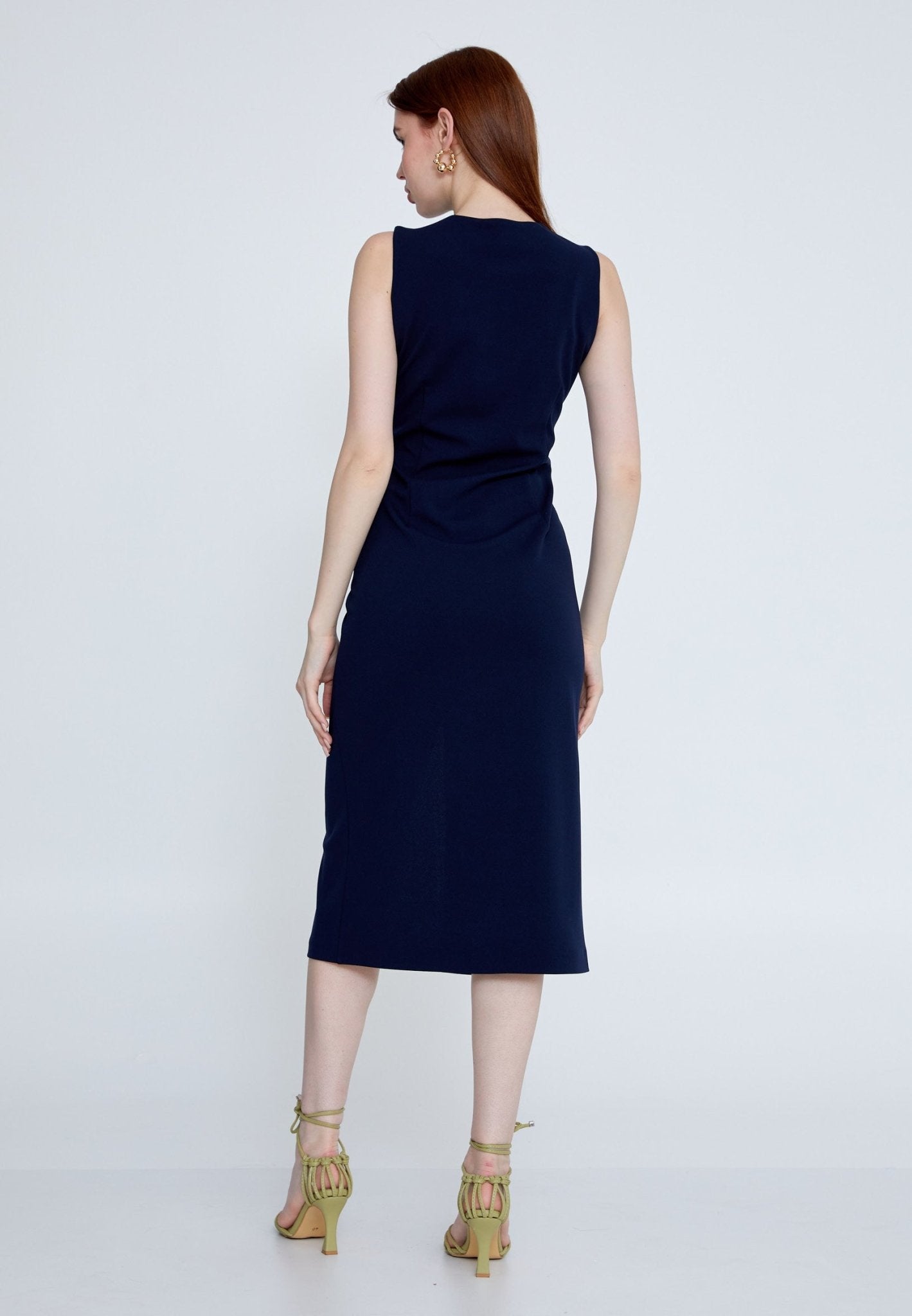 D4026 Navy Zip Detail Midi - La Elegant