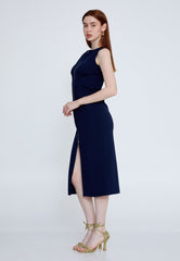 D4026 Navy Zip Detail Midi - La Elegant