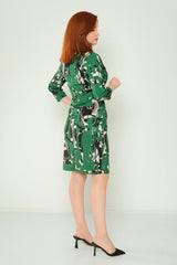 D4034 Green Multi Print Knee Lenth - La Elegant