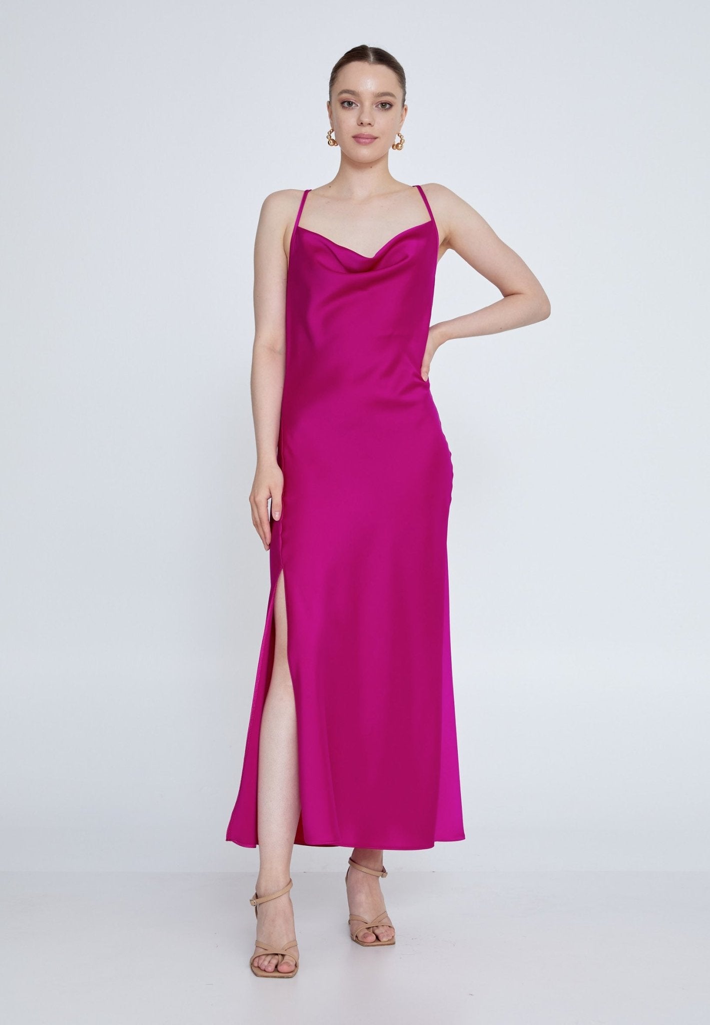 D7007 Fuchsia Slip Dress - La Elegant