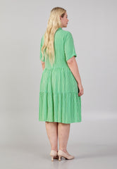 D7012 Green & White Stripe Knee Length Dress - La Elegant