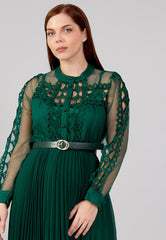 D7014 Green Lace Midi Dress - La Elegant