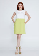 D8000 Block Ecru & Green Dress - La Elegant