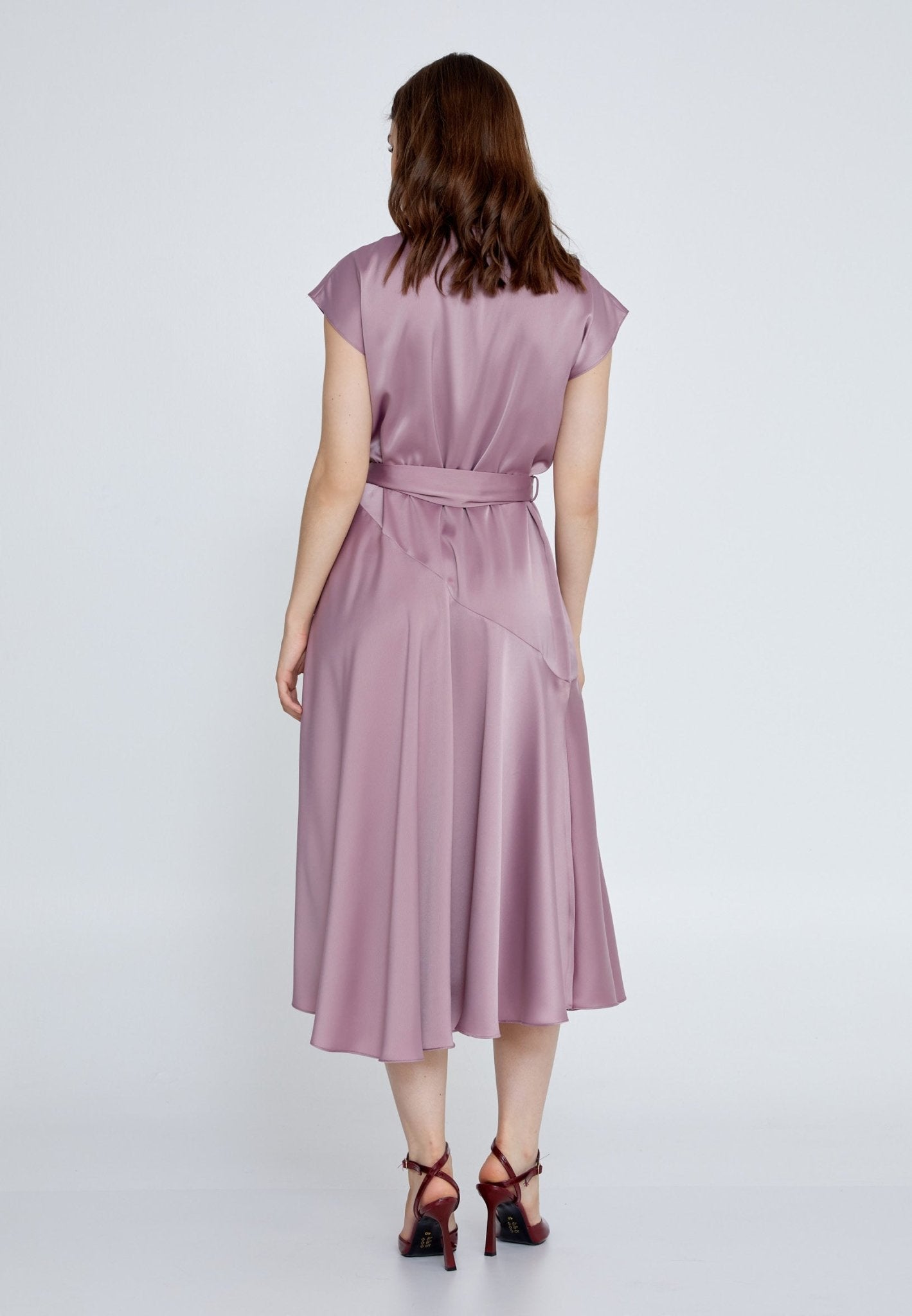 D8003 Purple Frill Wrap Dress - La Elegant