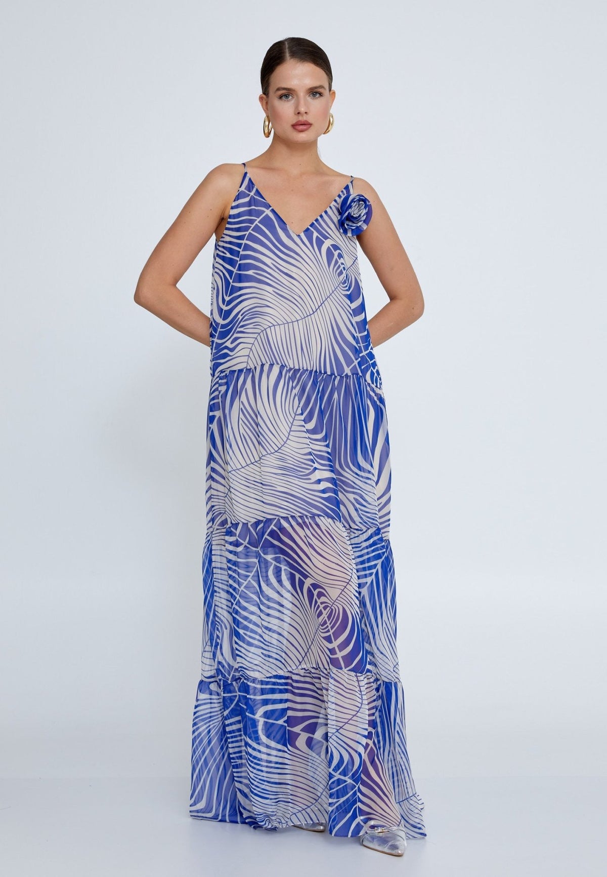 D8005 Blue Chiffon Maxi Dress - La Elegant