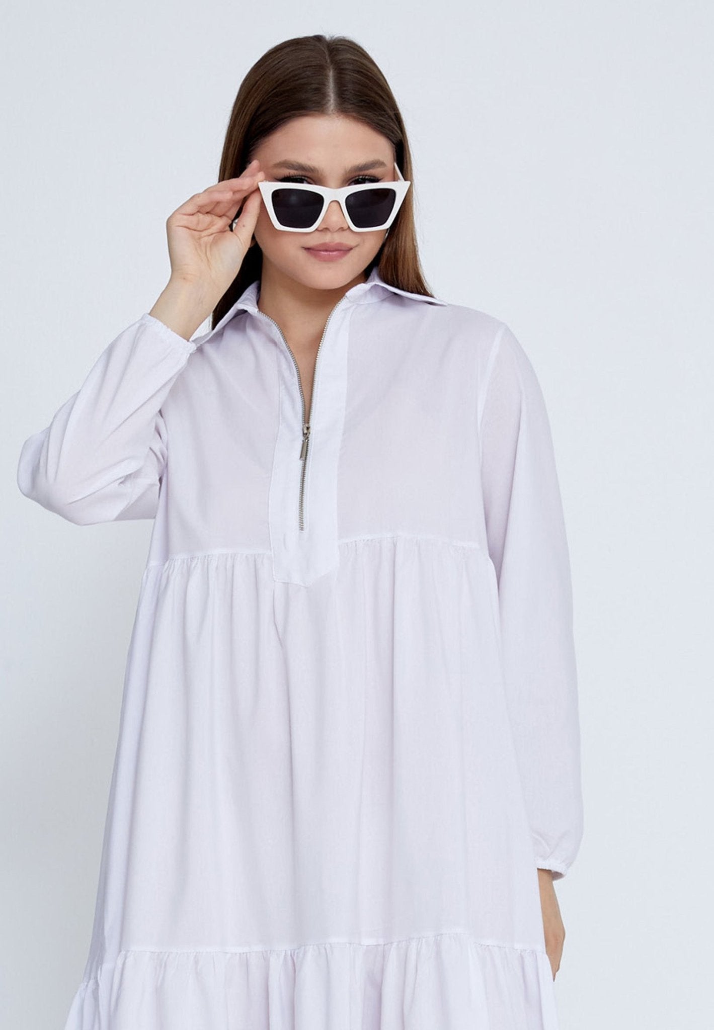 D8007 White Maxi Shirt Dress - La Elegant