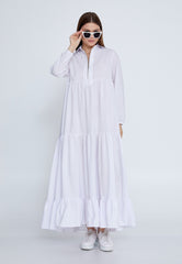 D8007 White Maxi Shirt Dress - La Elegant