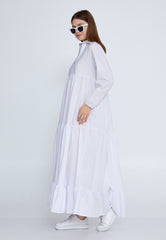 D8007 White Maxi Shirt Dress - La Elegant