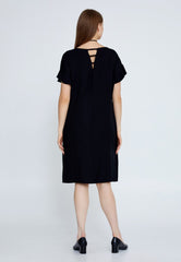 D8010 Black Shoulder Frill Dress - La Elegant