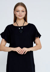 D8010 Black Shoulder Frill Dress - La Elegant