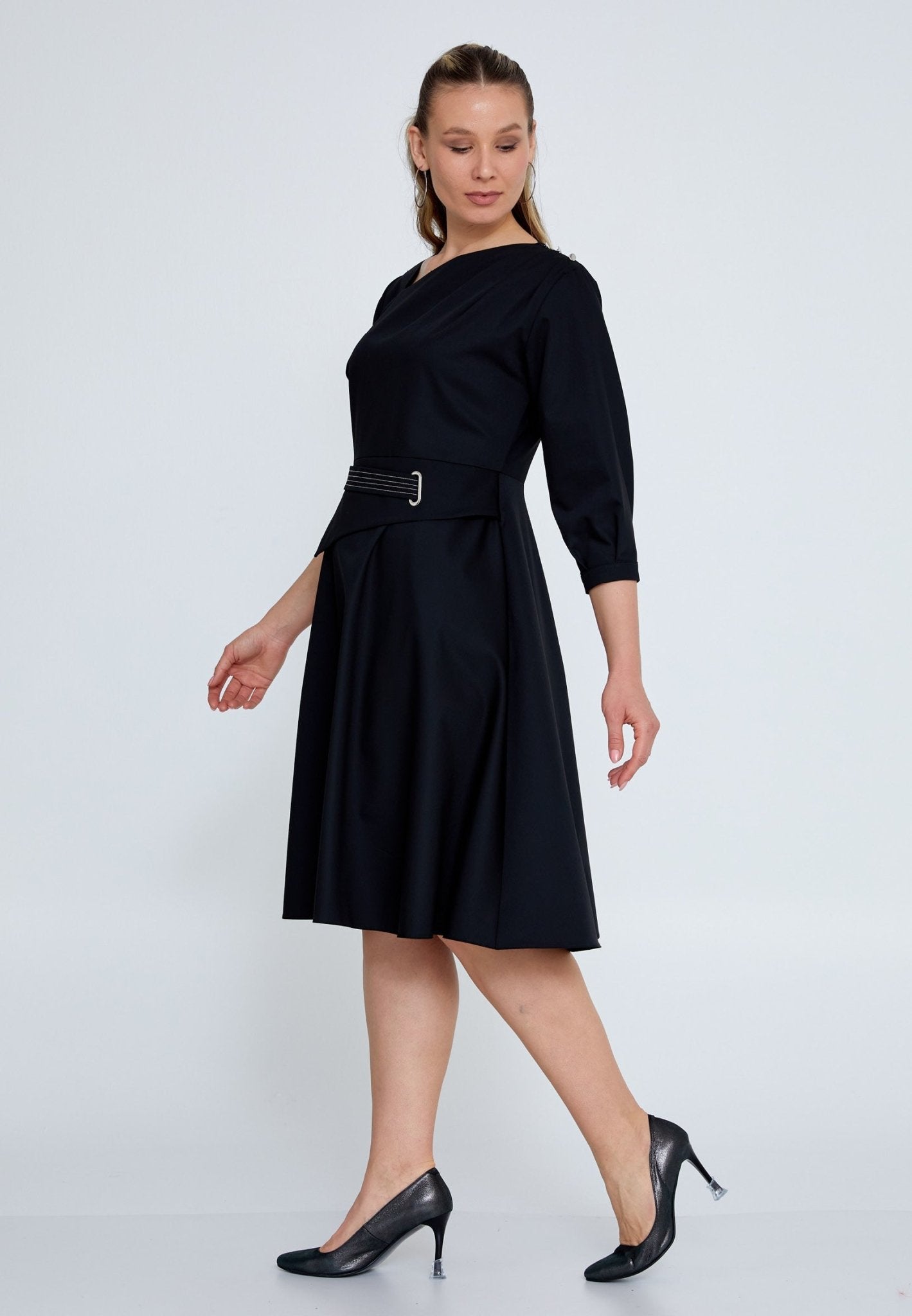 D8013 Black A - line Midi Dress - La Elegant