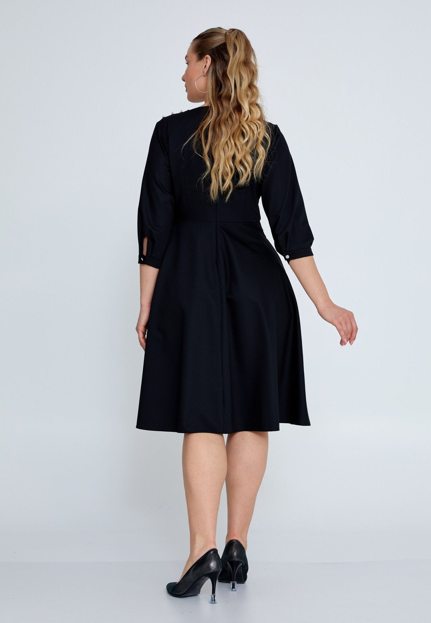 D8013 Black A - line Midi Dress - La Elegant