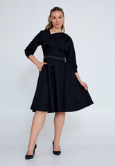 D8013 Black A - line Midi Dress - La Elegant