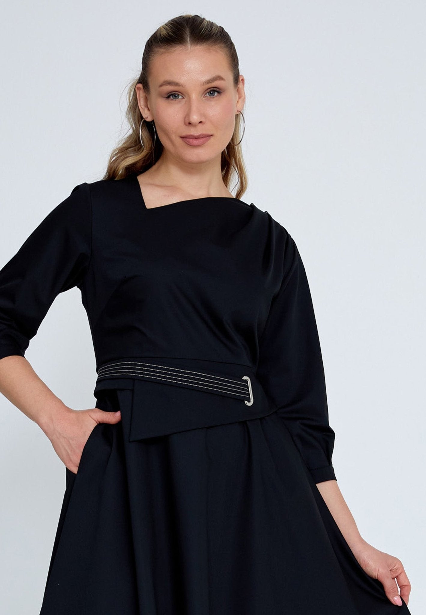 D8013 Black A - line Midi Dress - La Elegant