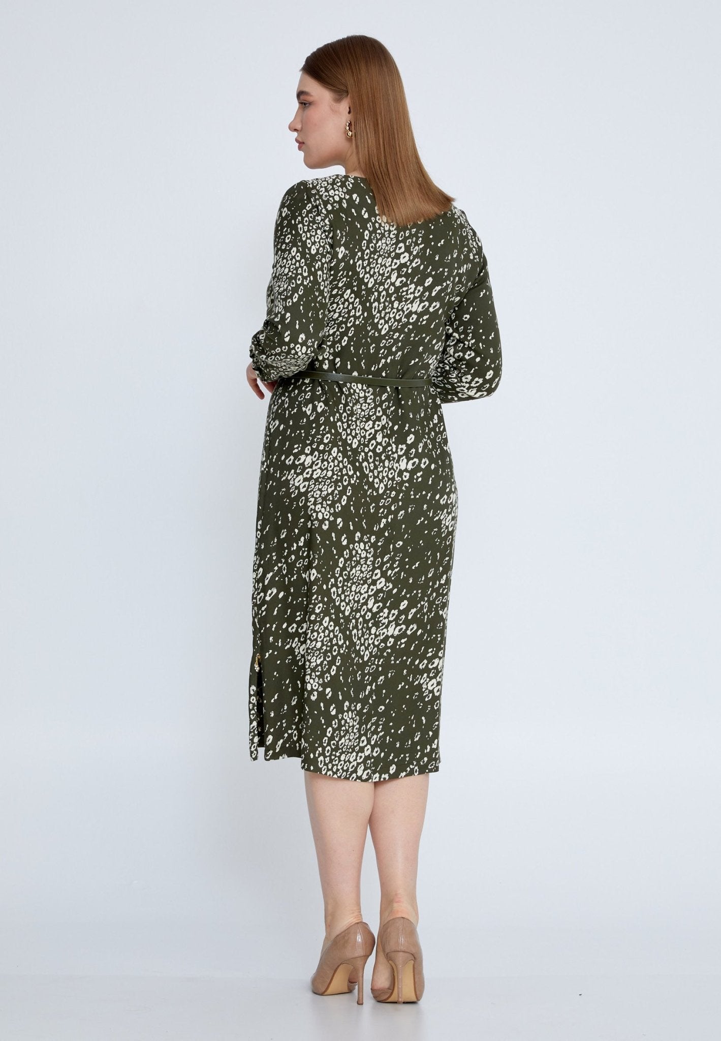 D8015 Green Spotted Midi Dress - La Elegant