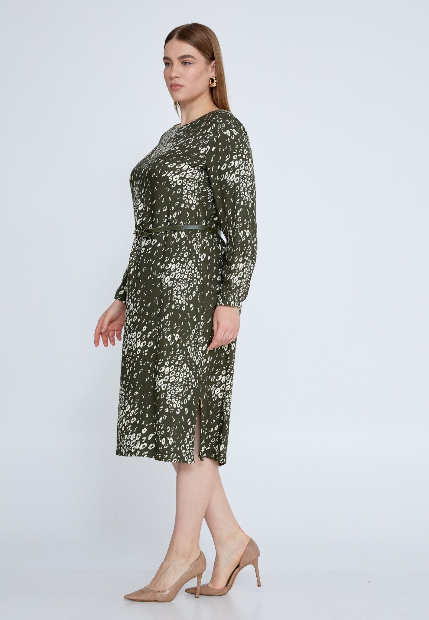 D8015 Green Spotted Midi Dress - La Elegant