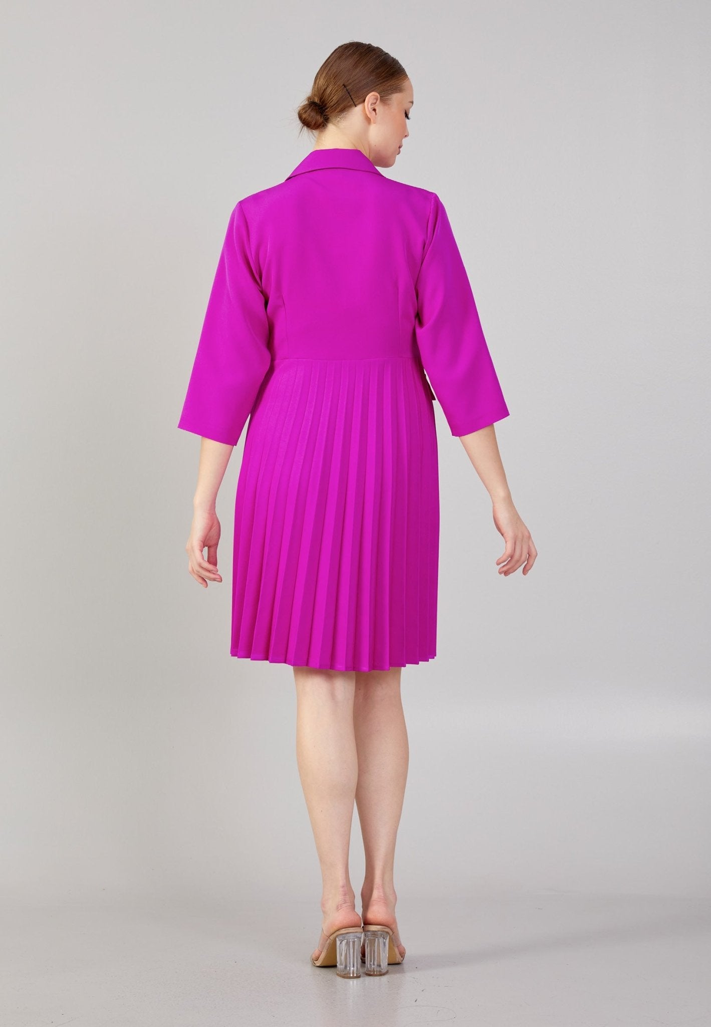 D8017 Fucshia Pleated Blazer Dress - La Elegant