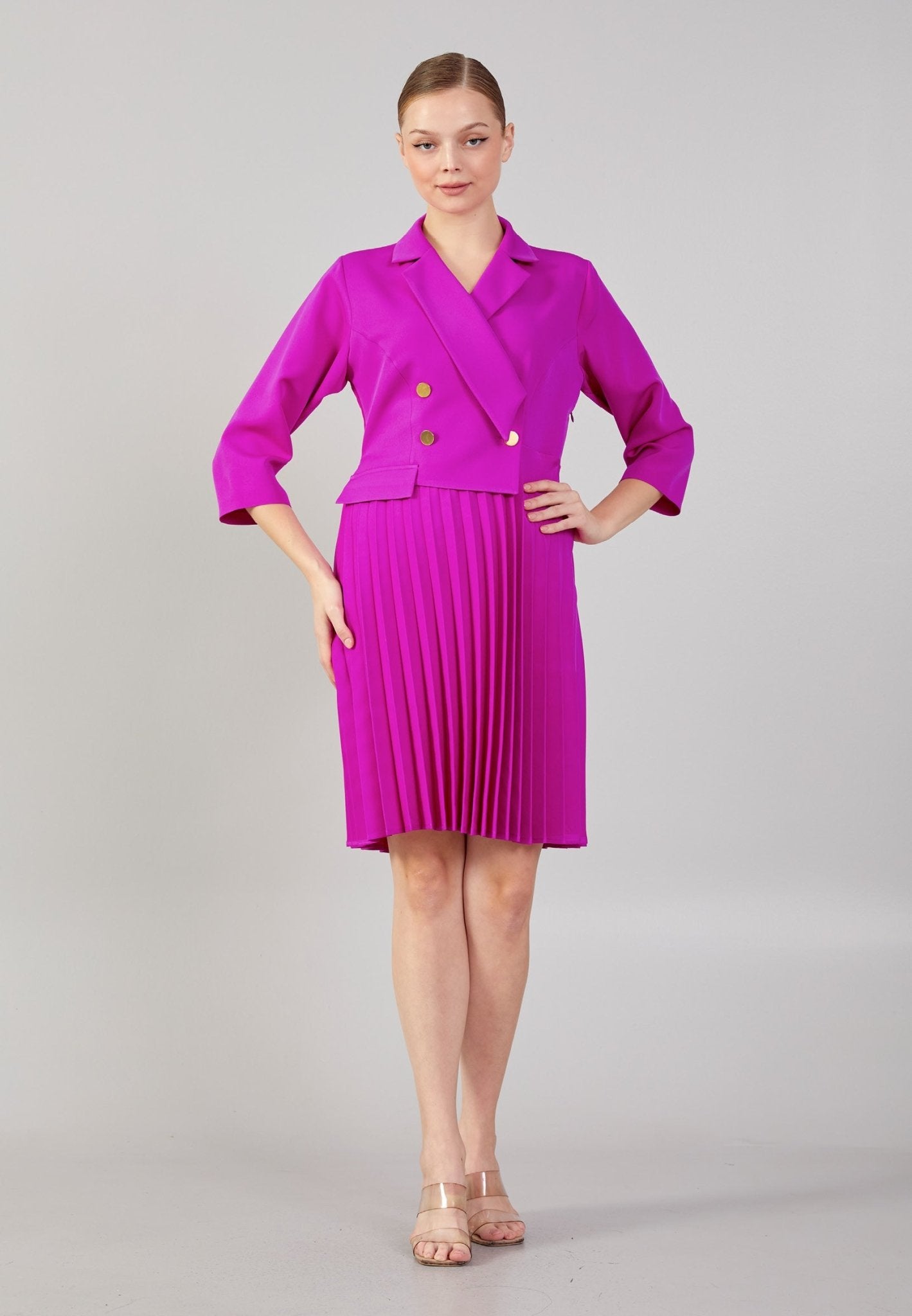 D8017 Fucshia Pleated Blazer Dress - La Elegant