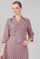 D8018 Plaid Pleated Blazer Dress - La Elegant