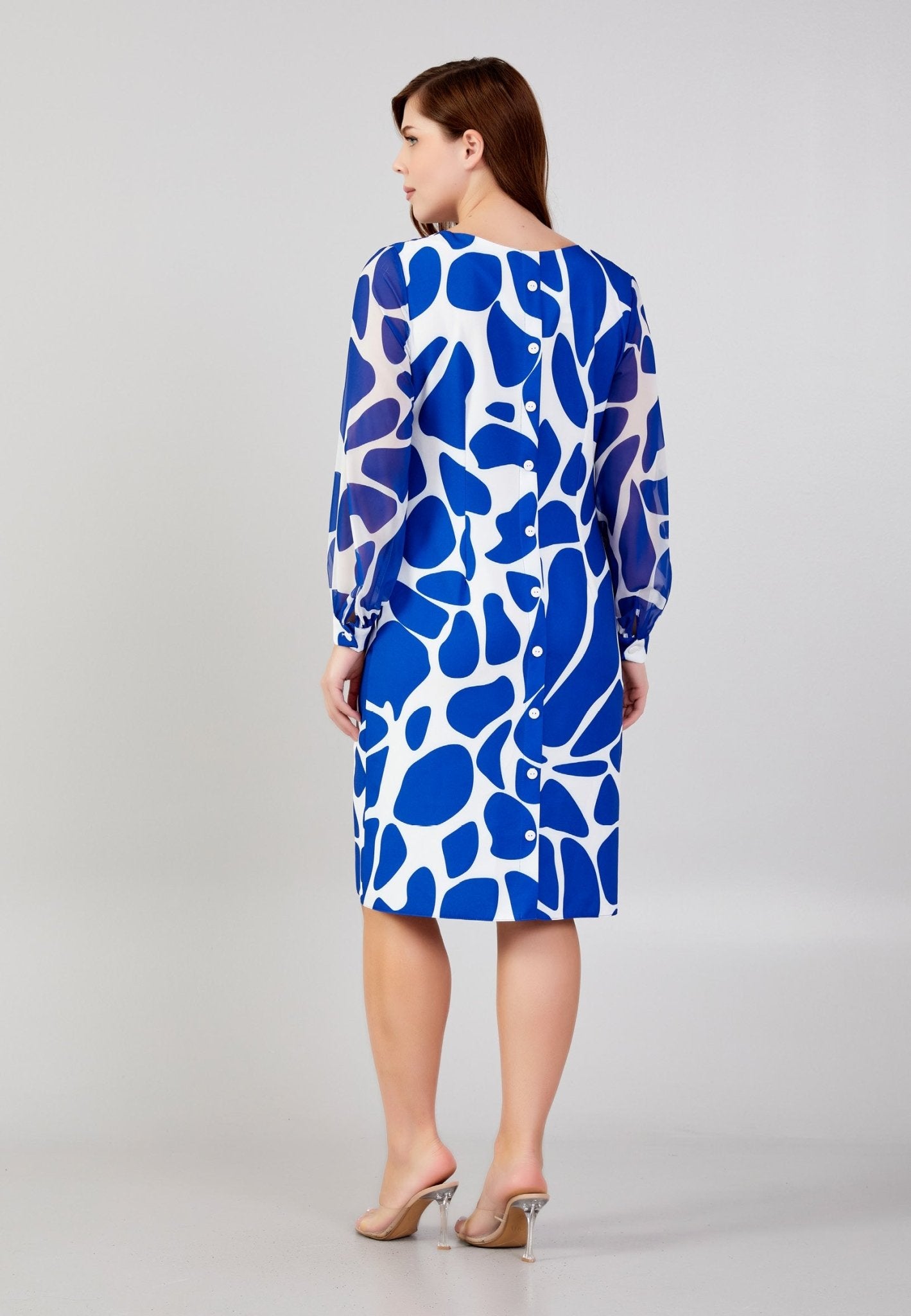 D8019 Blue Spotted Midi Dress - La Elegant