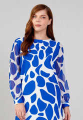 D8019 Blue Spotted Midi Dress - La Elegant