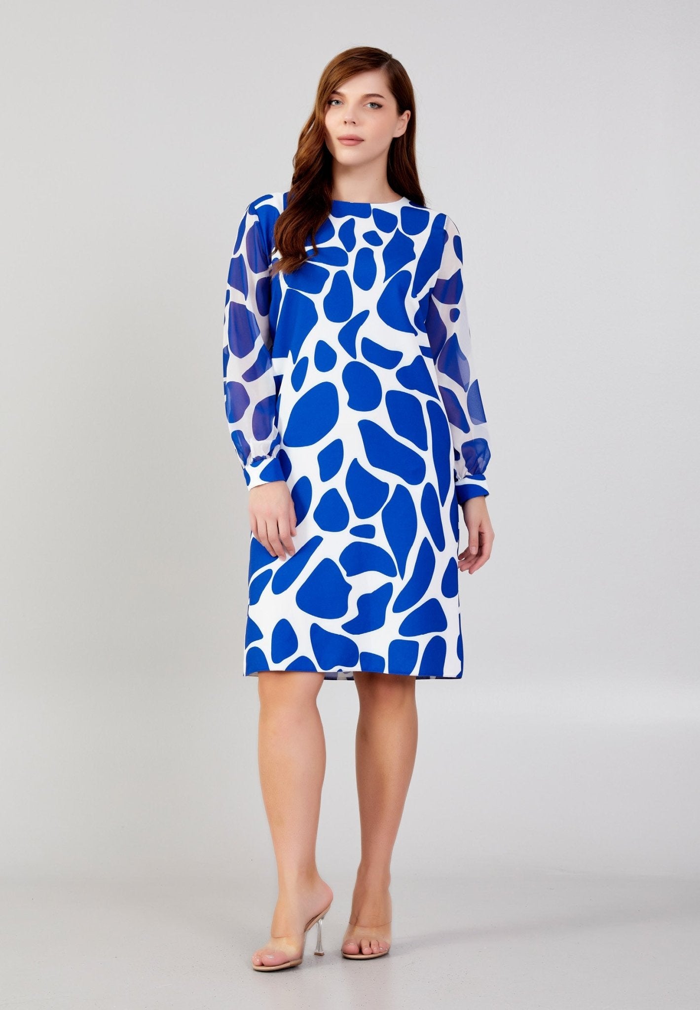 D8019 Blue Spotted Midi Dress - La Elegant