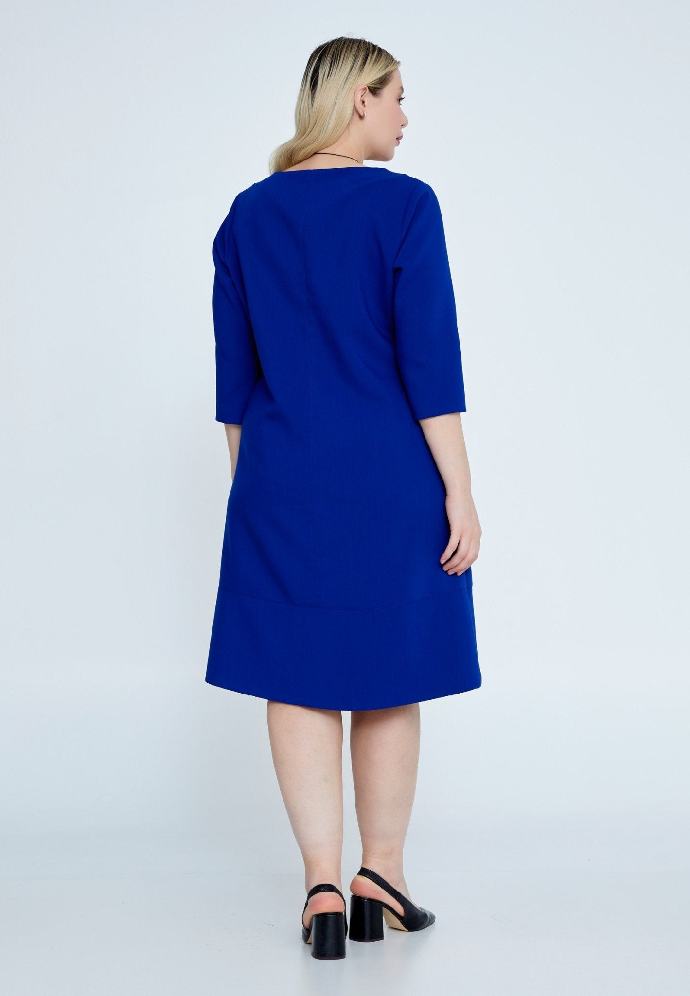 D8021 Royal Blue Solid Midi Dress - La Elegant