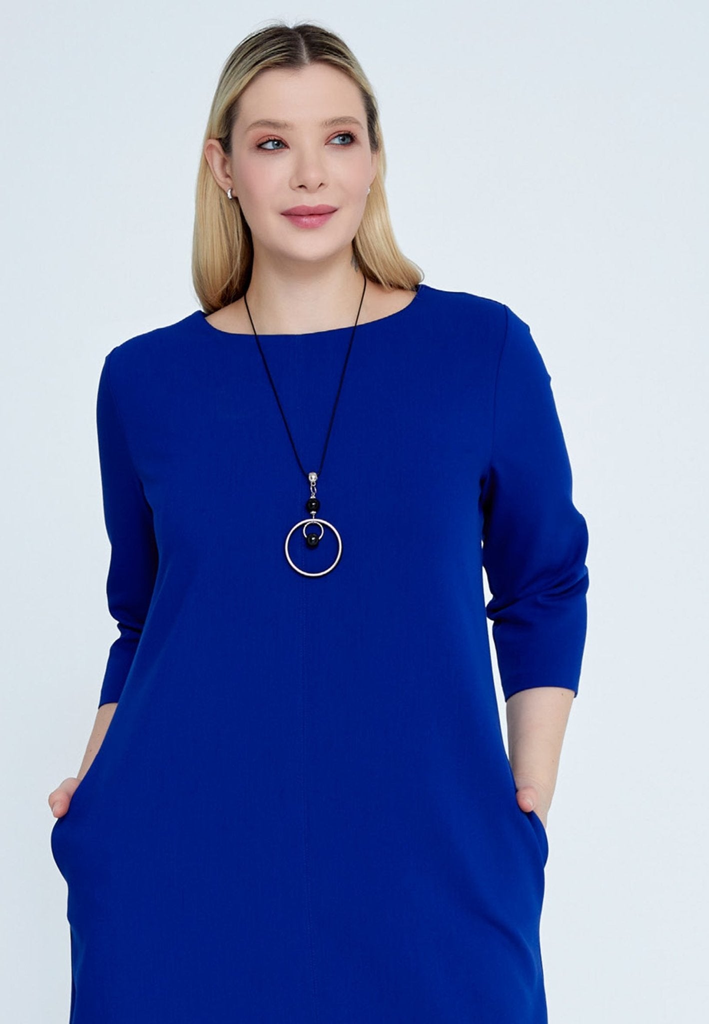 D8021 Royal Blue Solid Midi Dress - La Elegant