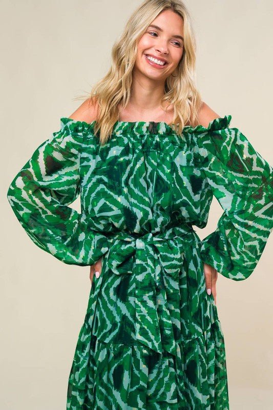 D9001 Green printed woven maxi dress - La Elegant