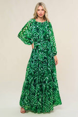 D9001 Green printed woven maxi dress - La Elegant