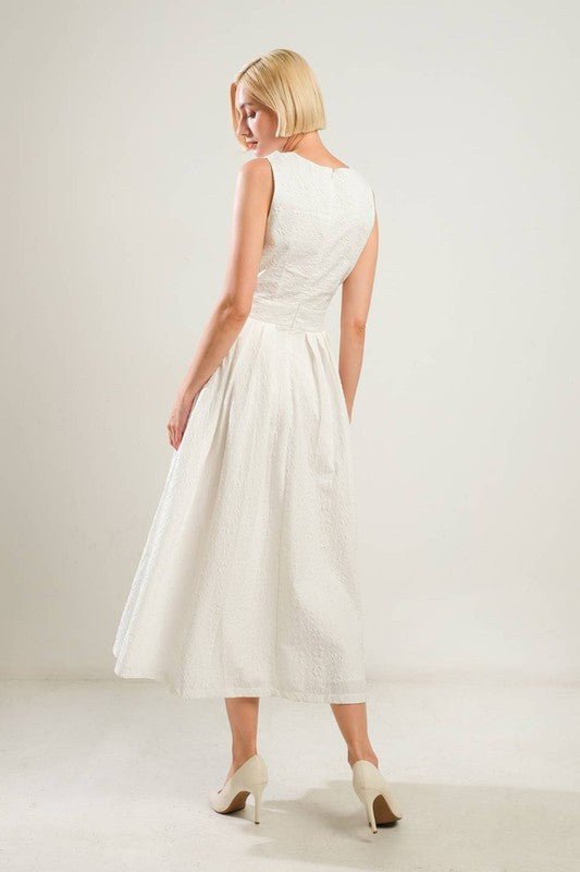 D9005 Cream Textured A - Line Dress - La Elegant