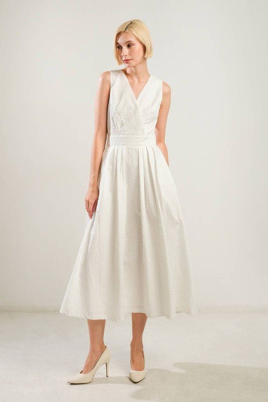 D9005 Cream Textured A - Line Dress - La Elegant