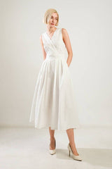 D9005 Cream Textured A - Line Dress - La Elegant