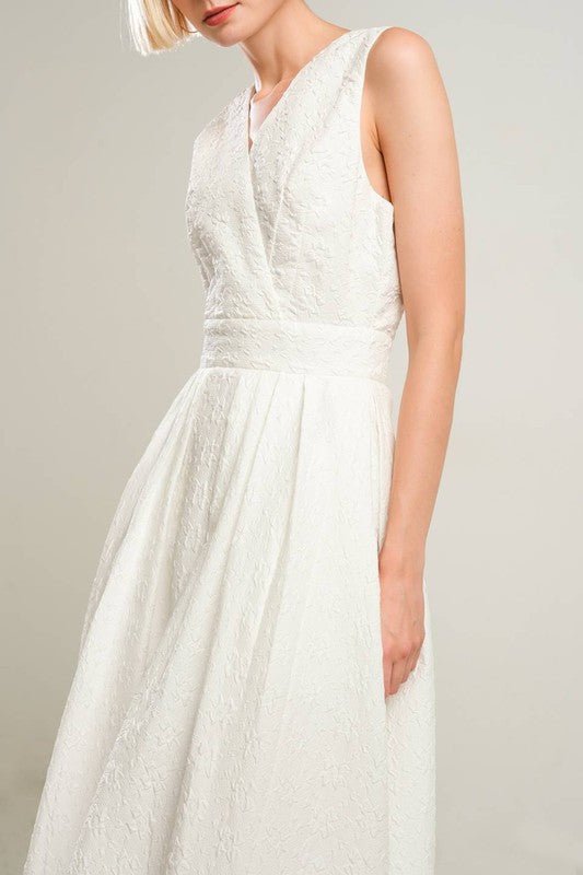 D9005 Cream Textured A - Line Dress - La Elegant