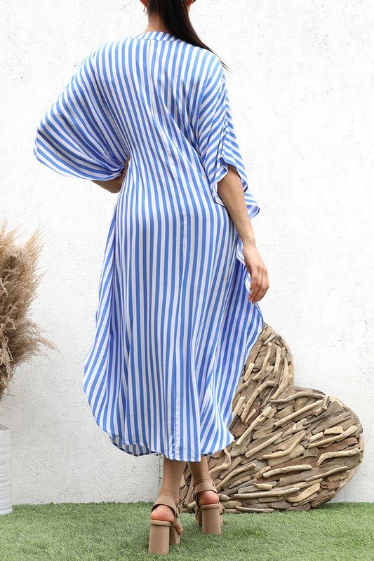 D9008 Blue & White Stripe Shirt Dress - La Elegant