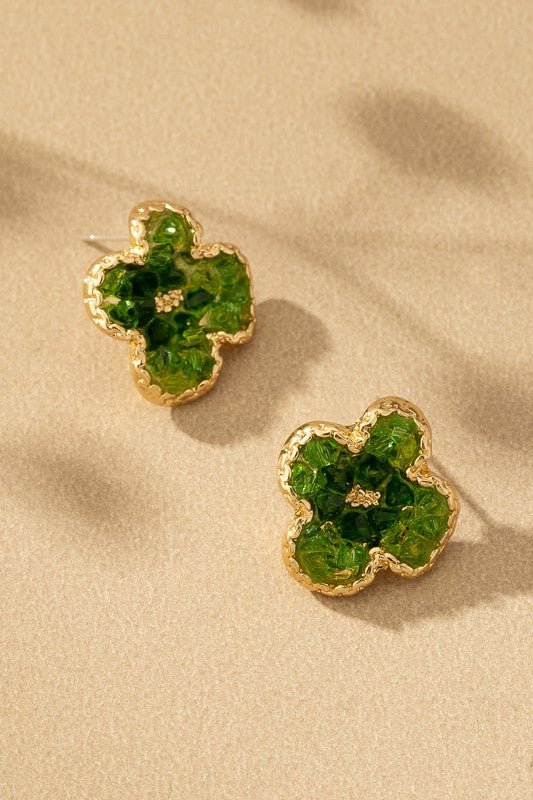 D9020 Crackled green glass flower stud earrings - La Elegant