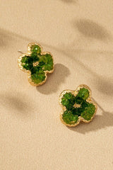 D9020 Crackled green glass flower stud earrings - La Elegant