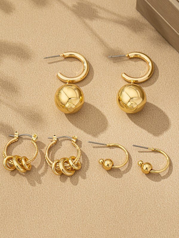 D9023 trio earrings set with hollow balls - La Elegant