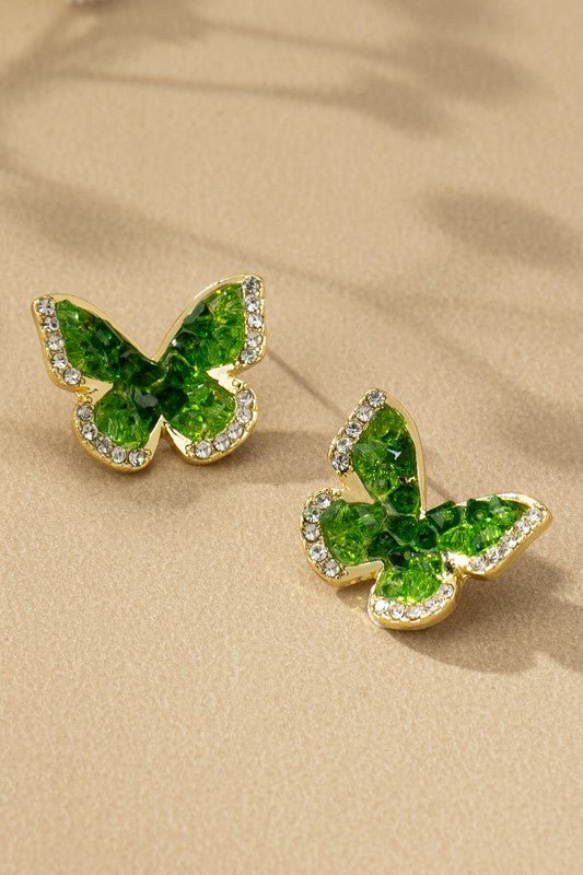 D9033 Green glass butterfly earrings - La Elegant