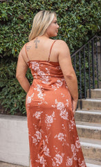 D9044 Rust Floral Slip Maxi - La Elegant