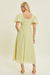 D9047 Pistachio Puff Sleeve Midi - La Elegant