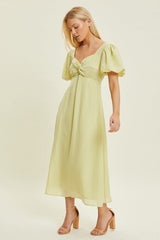 D9047 Pistachio Puff Sleeve Midi - La Elegant