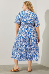 D9050 White & Blue Floral Midi - La Elegant