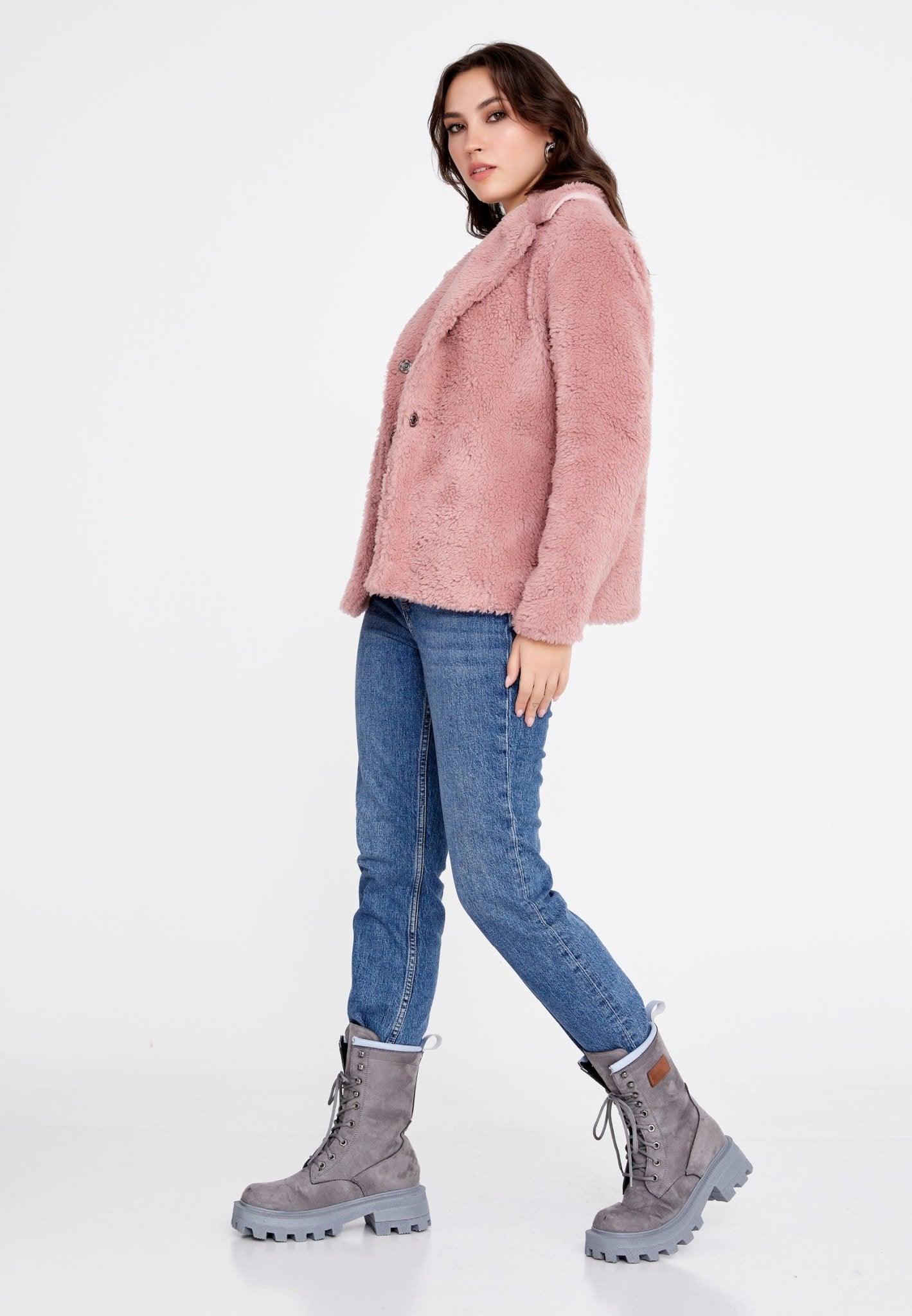 D9079 Pink Fluffy Coat - La Elegant