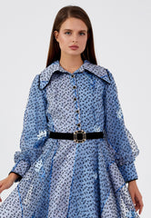 D9200 Blue Spotted A - Line Midi Dress - La Elegant