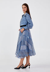 D9200 Blue Spotted A - Line Midi Dress - La Elegant