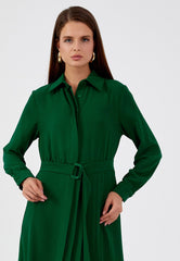 D9201 Green Pleated Midi Dress - La Elegant