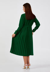 D9201 Green Pleated Midi Dress - La Elegant